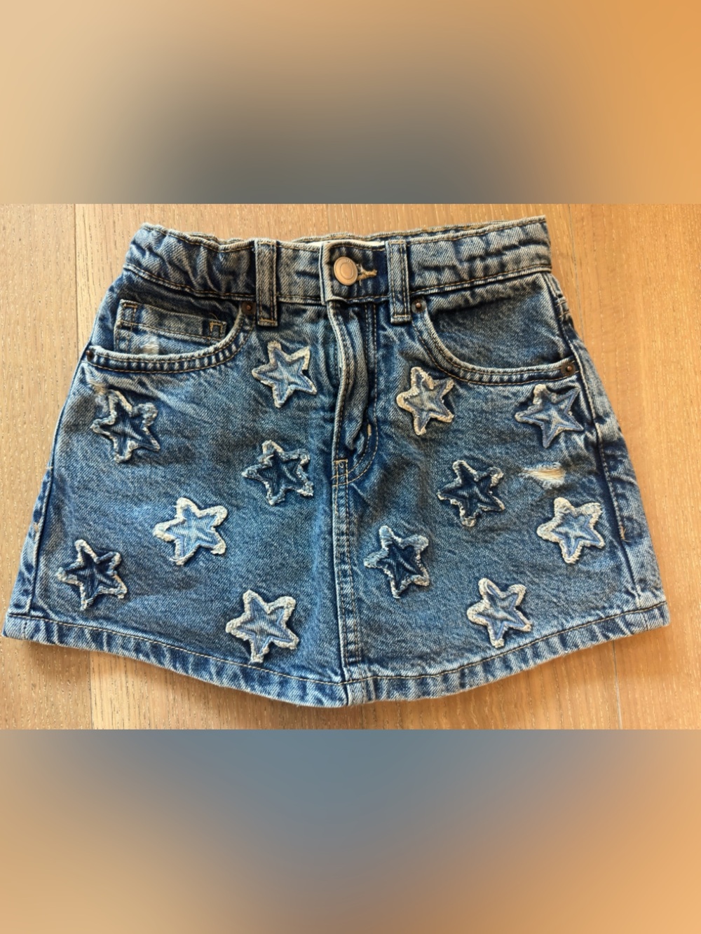 ZARA Girls Star Print Denim Skort Size 6/7  Crossover Jean Skirt